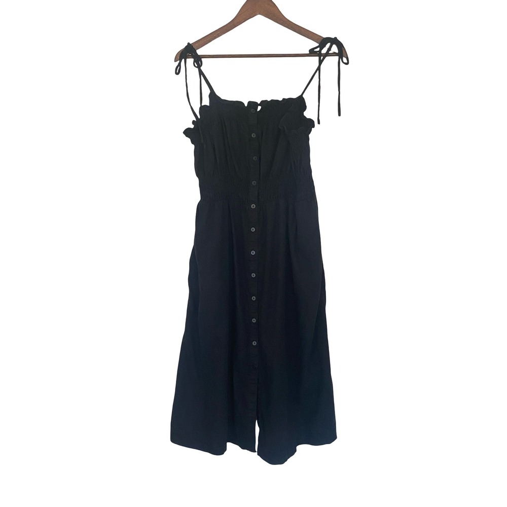 Universal Thread Black Linen Blend Smocked Midi Dress Tie Strap XXL